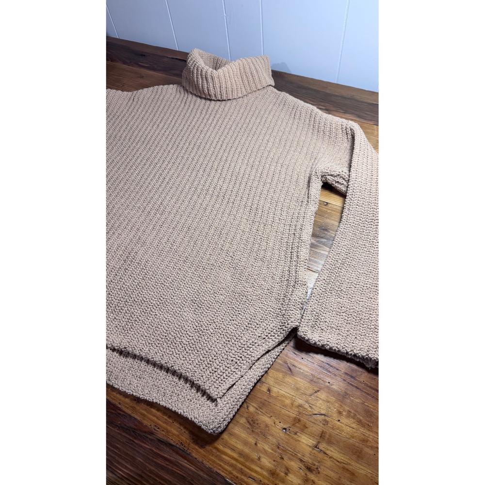 Abercrombie & Fitch Oversized Chunky Knit Turtleneck Sweater Tunic Camel Size S - Picture 6 of 9